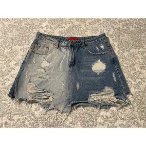 SIGNATURE 8 Distressed Denim Mini Skirt Womens Size M Raw Hem Grunge